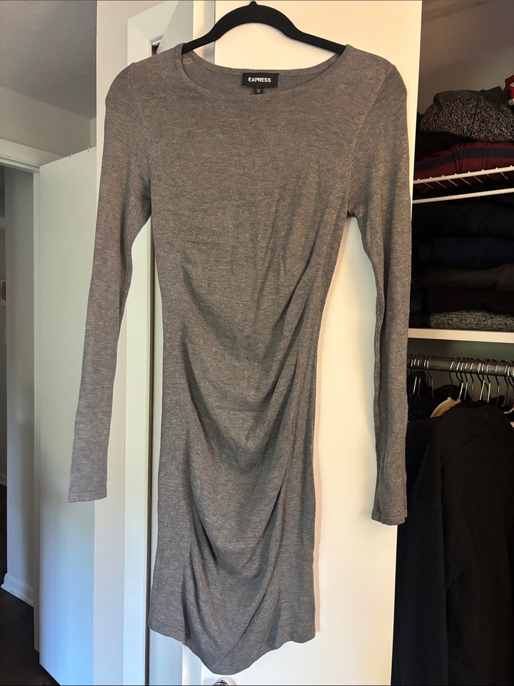 Express Heather Gray Long-Sleeve Bodycon Dress